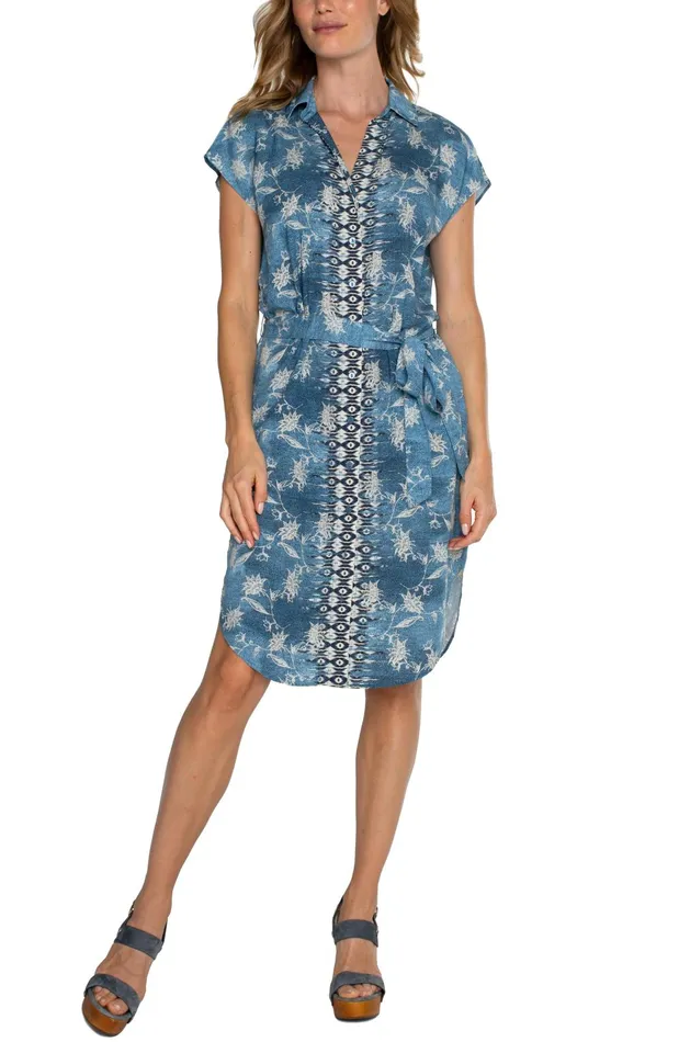 Womens Liverpool Los Angeles Dresses COLLARED BUTTON FRONT DRESS WITH BELT Patchwork Floral Womens Liverpool Los Angeles Dresses COLLARED BUTTON FRONT DRESS WITH BELT Patchwork Floral