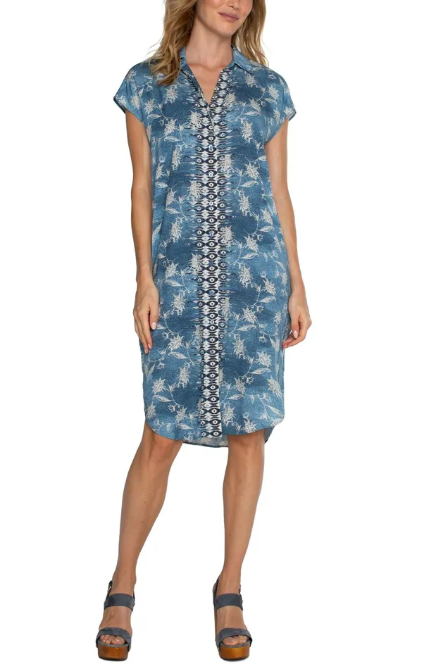 Womens Liverpool Los Angeles Dresses COLLARED BUTTON FRONT DRESS WITH BELT Patchwork Floral