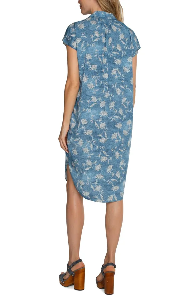 Womens Liverpool Los Angeles Dresses COLLARED BUTTON FRONT DRESS WITH BELT Patchwork Floral