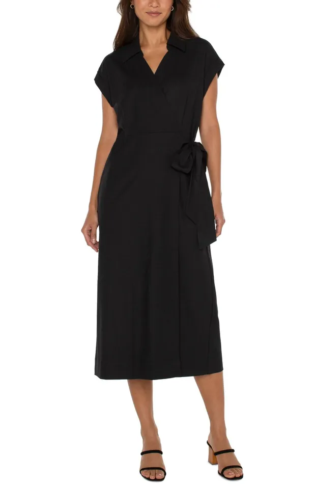 Womens Liverpool Los Angeles Dresses COLLARED WRAP DRESS Black