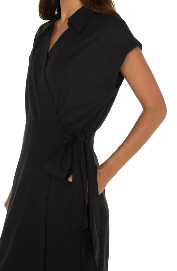 Womens Liverpool Los Angeles Dresses COLLARED WRAP DRESS Black