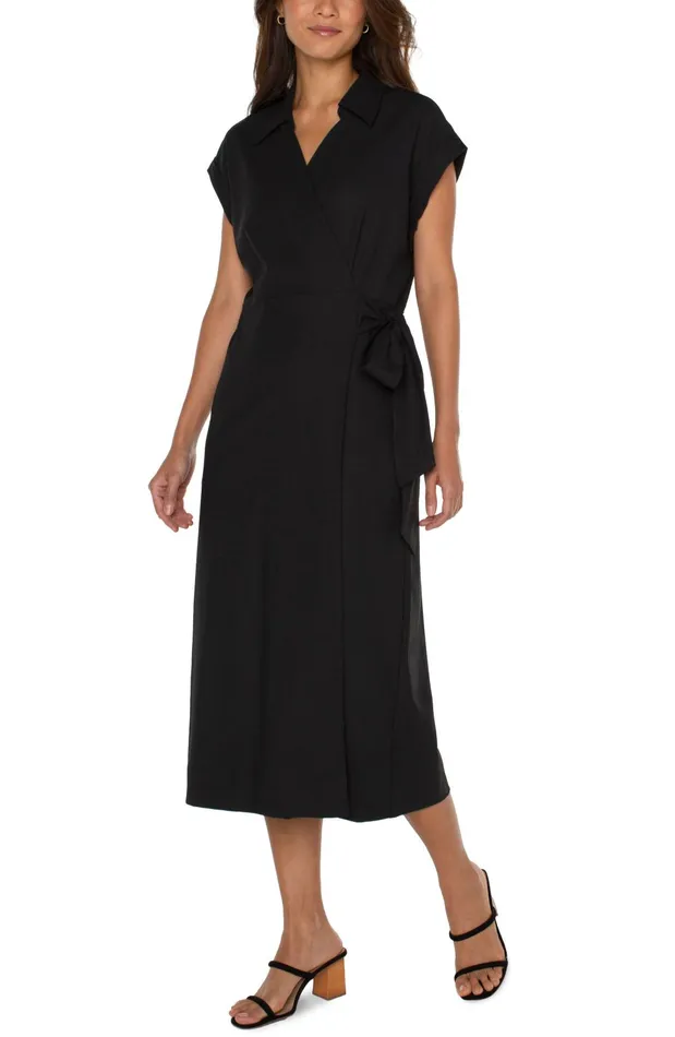 Womens Liverpool Los Angeles Dresses COLLARED WRAP DRESS Black