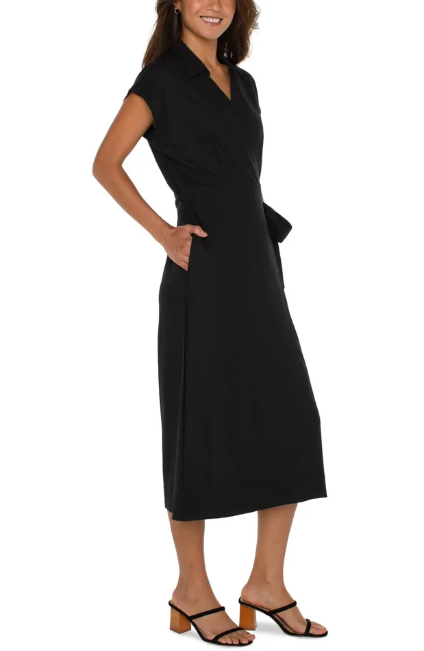 Womens Liverpool Los Angeles Dresses COLLARED WRAP DRESS Black