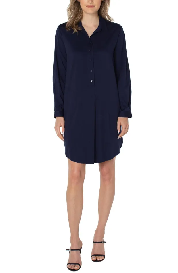 Womens Liverpool Los Angeles Dresses POPOVER SHIRT DRESS Cosmic Navy