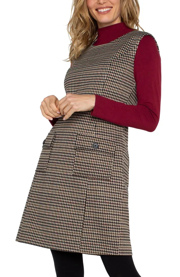 Womens Liverpool Los Angeles Dresses SLEEVELESS SHIFT DRESS Black Tan Houndstooth