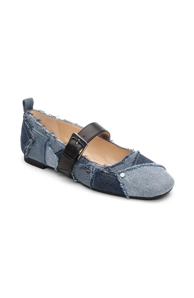 Womens Liverpool Los Angeles Flats OAKPARK PATCHWORK FRAYED DENIM BALLERINA FLAT Lt Blue Indigo Womens Liverpool Los Angeles Flats OAKPARK PATCHWORK FRAYED DENIM BALLERINA FLAT Lt Blue Indigo