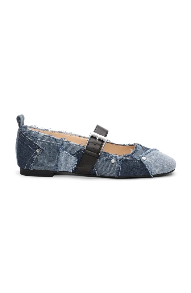 Womens Liverpool Los Angeles Flats OAKPARK PATCHWORK FRAYED DENIM BALLERINA FLAT Lt Blue Indigo