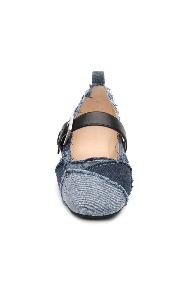 Womens Liverpool Los Angeles Flats OAKPARK PATCHWORK FRAYED DENIM BALLERINA FLAT Lt Blue Indigo