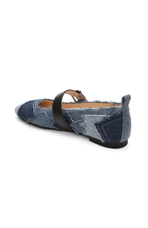 Womens Liverpool Los Angeles Flats OAKPARK PATCHWORK FRAYED DENIM BALLERINA FLAT Lt Blue Indigo