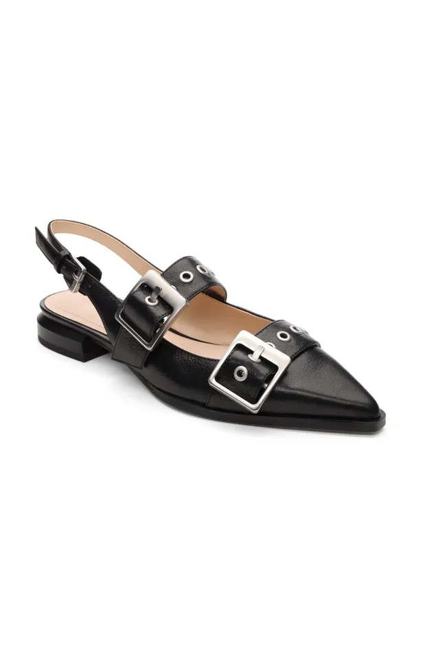 Womens Liverpool Los Angeles Flats VILLA LEATHER SLINGBACK WITH DOUBLE BUCKLE Black Womens Liverpool Los Angeles Flats VILLA LEATHER SLINGBACK WITH DOUBLE BUCKLE Black