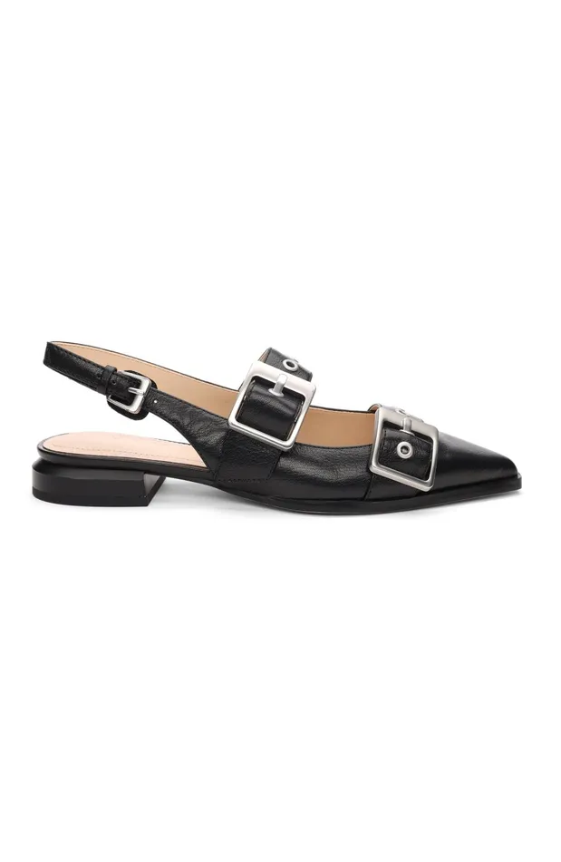Womens Liverpool Los Angeles Flats VILLA LEATHER SLINGBACK WITH DOUBLE BUCKLE Black