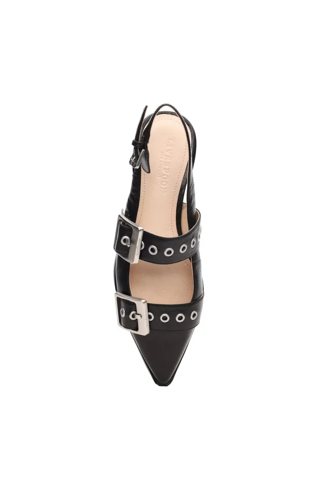 Womens Liverpool Los Angeles Flats VILLA LEATHER SLINGBACK WITH DOUBLE BUCKLE Black