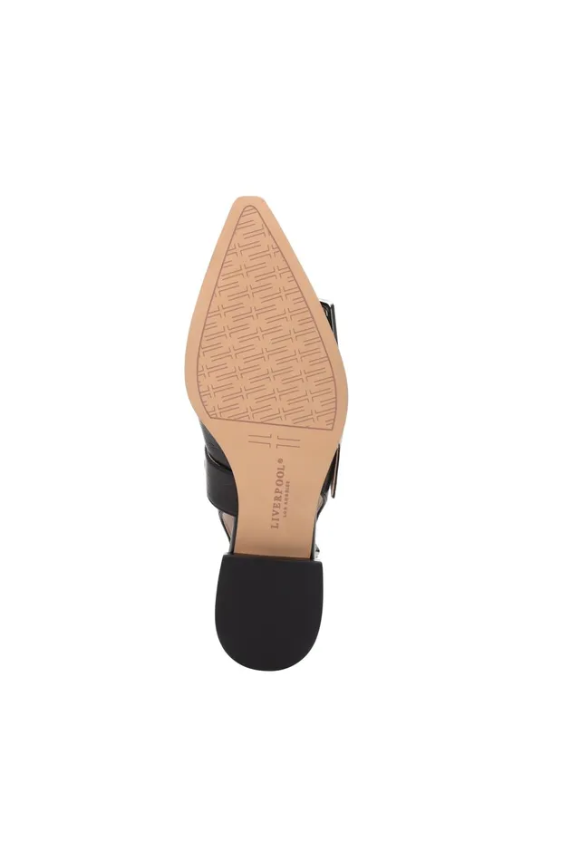 Womens Liverpool Los Angeles Flats VILLA LEATHER SLINGBACK WITH DOUBLE BUCKLE Black