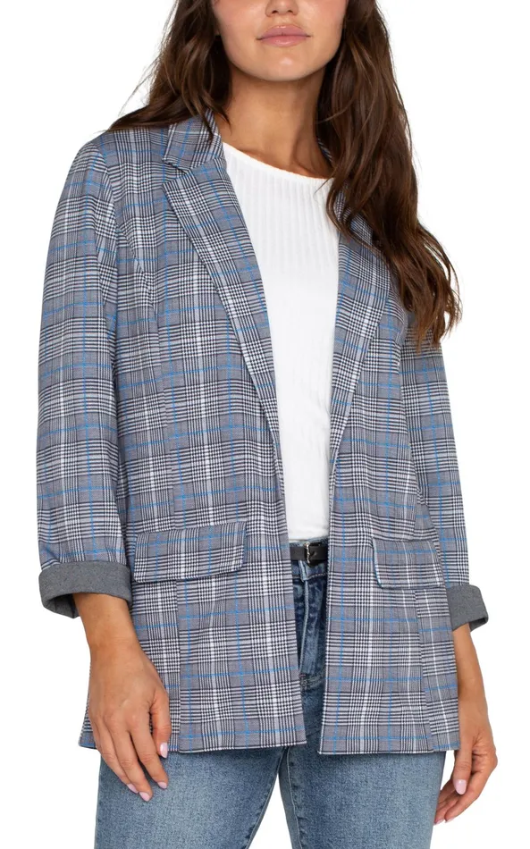 Womens Liverpool Los Angeles Jackets BOYFRIEND BLAZER Blue Topaz Plaid