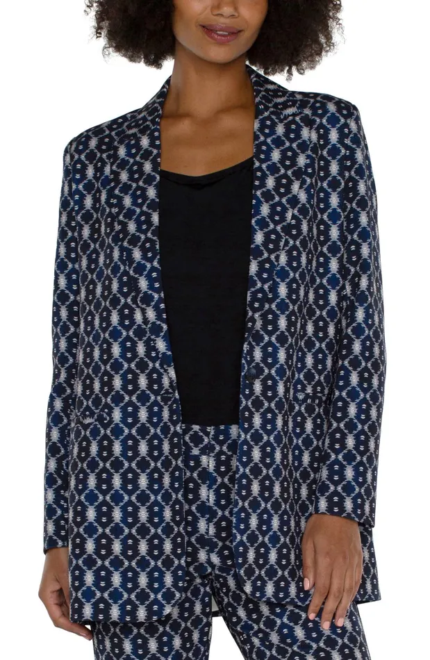 Womens Liverpool Los Angeles Jackets BUTTON FRONT BOYFRIEND BLAZER Navy Batik Print Womens Liverpool Los Angeles Jackets BUTTON FRONT BOYFRIEND BLAZER Navy Batik Print