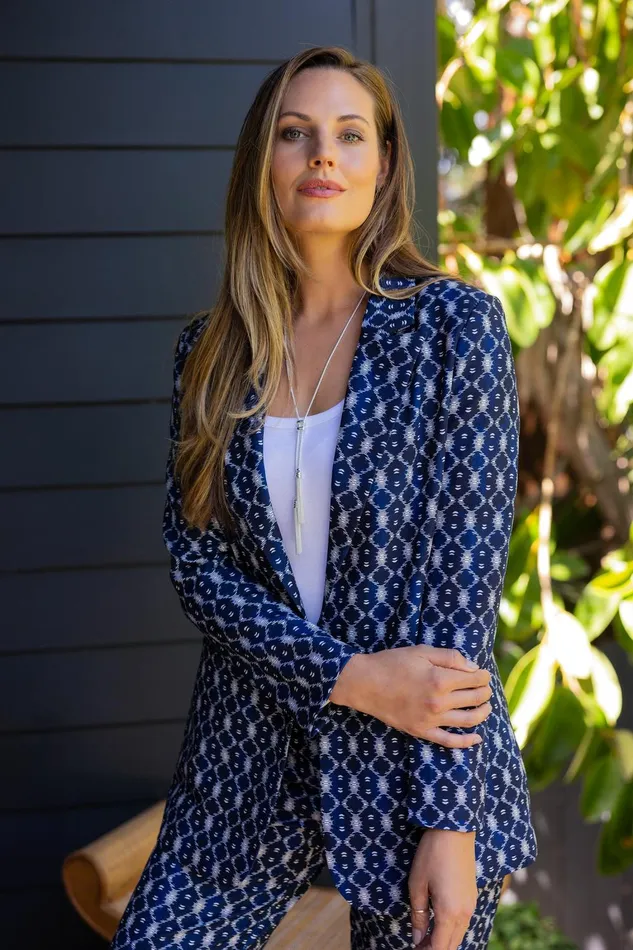 Womens Liverpool Los Angeles Jackets BUTTON FRONT BOYFRIEND BLAZER Navy Batik Print