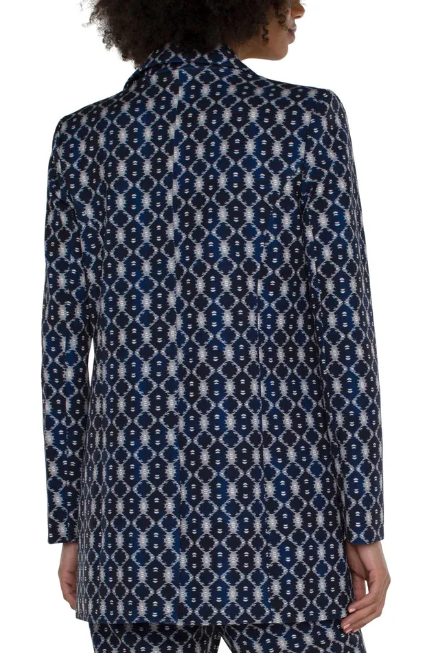 Womens Liverpool Los Angeles Jackets BUTTON FRONT BOYFRIEND BLAZER Navy Batik Print