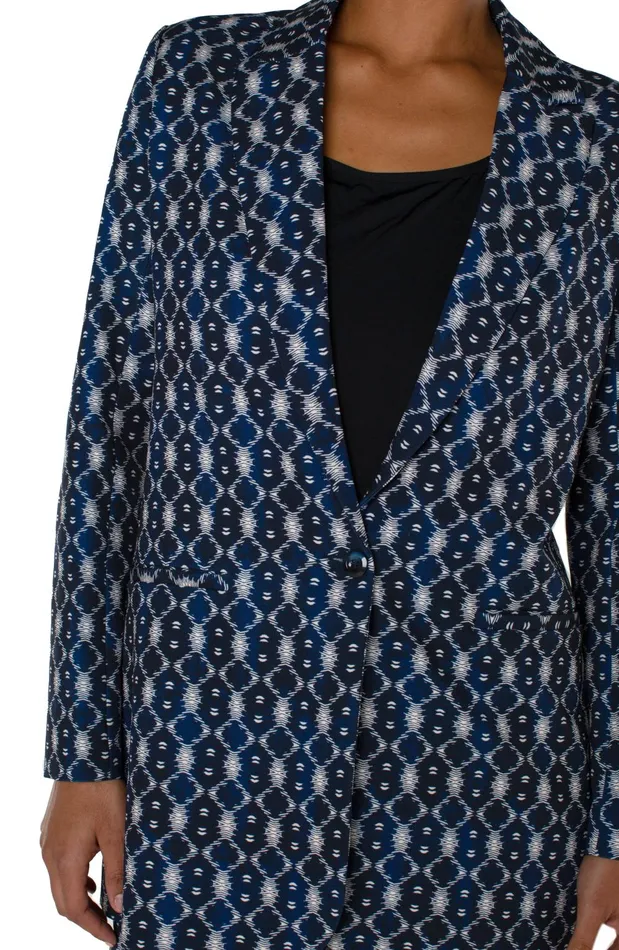 Womens Liverpool Los Angeles Jackets BUTTON FRONT BOYFRIEND BLAZER Navy Batik Print