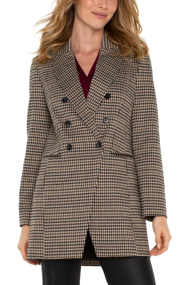 Womens Liverpool Los Angeles Jackets DOUBLE BREASTED LONGLINE BLAZER Black Tan Houndstooth