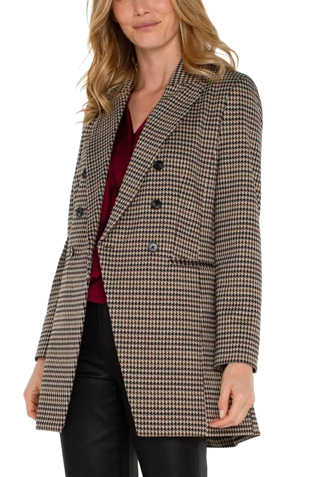 Womens Liverpool Los Angeles Jackets DOUBLE BREASTED LONGLINE BLAZER Black Tan Houndstooth