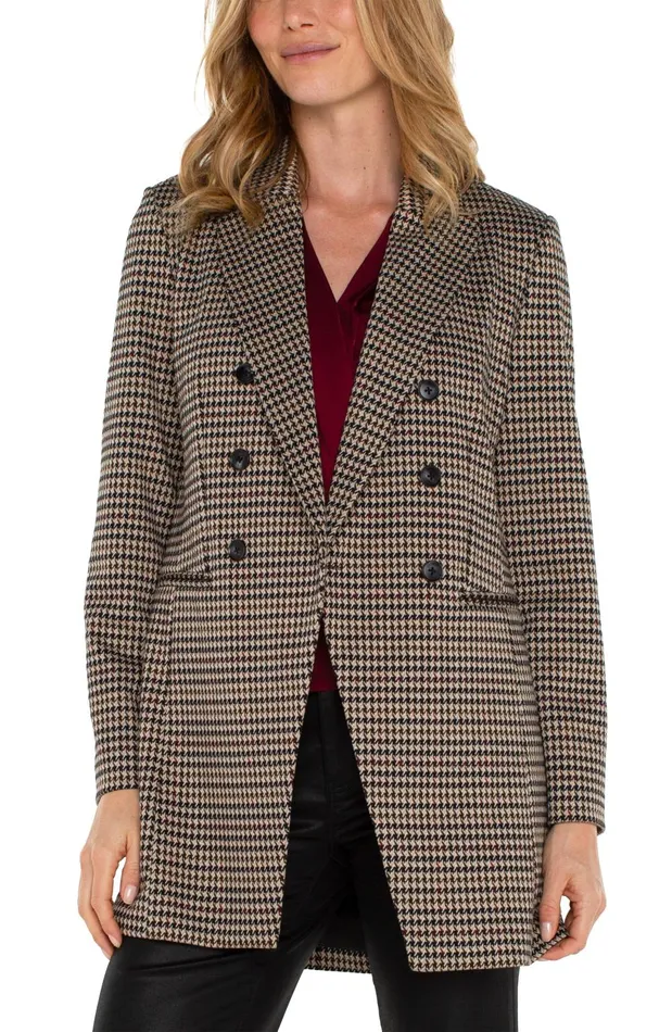 Womens Liverpool Los Angeles Jackets DOUBLE BREASTED LONGLINE BLAZER Black Tan Houndstooth