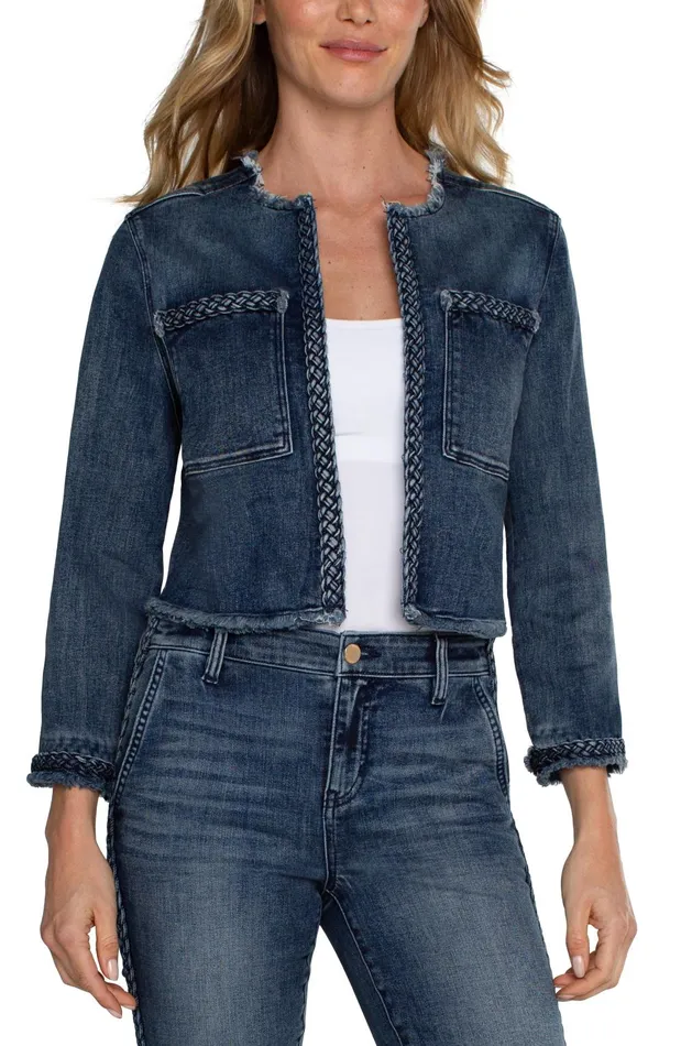 Womens Liverpool Los Angeles Jackets ECO CROPPED BRAIDED DENIM JACKET Ponderay