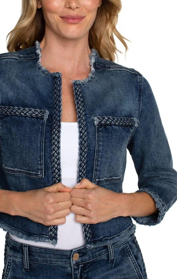 Womens Liverpool Los Angeles Jackets ECO CROPPED BRAIDED DENIM JACKET Ponderay