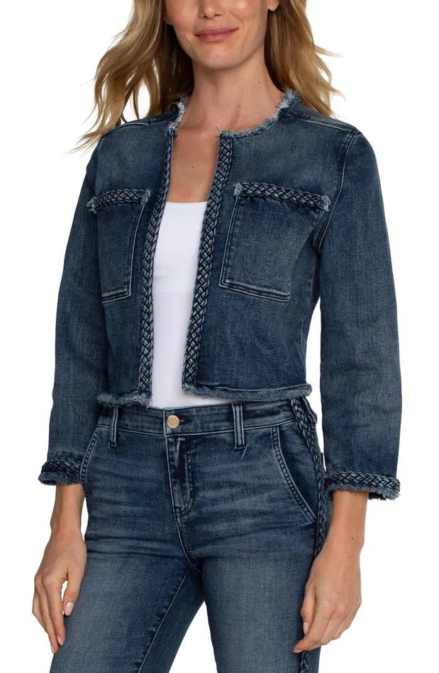 Womens Liverpool Los Angeles Jackets ECO CROPPED BRAIDED DENIM JACKET Ponderay