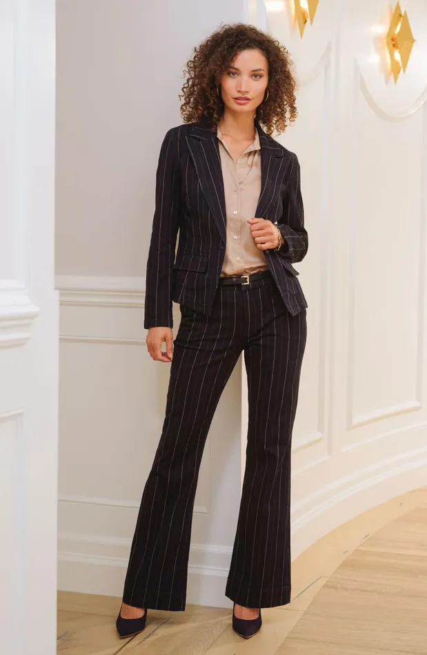 Womens Liverpool Los Angeles Jackets NOTCH COLLAR ONE BUTTON BLAZER Lapis Indigo Stripe