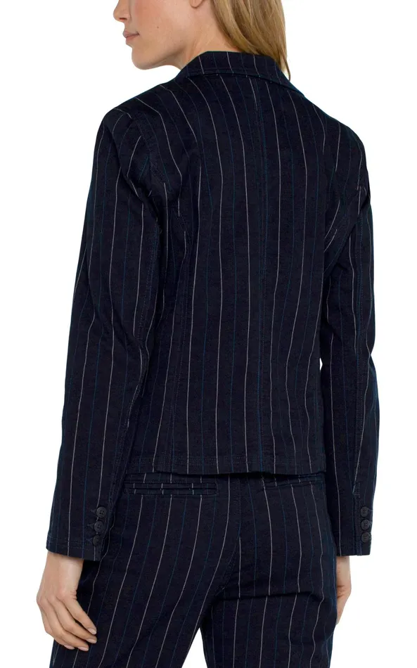 Womens Liverpool Los Angeles Jackets NOTCH COLLAR ONE BUTTON BLAZER Lapis Indigo Stripe