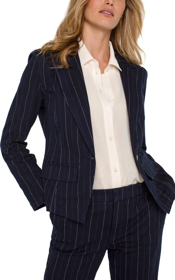 Womens Liverpool Los Angeles Jackets NOTCH COLLAR ONE BUTTON BLAZER Lapis Indigo Stripe