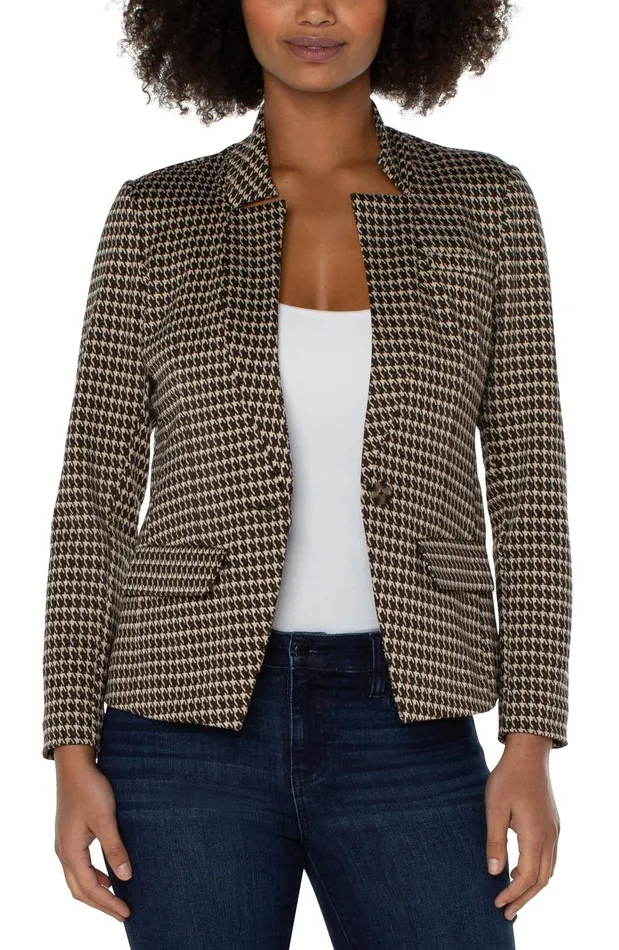 Womens Liverpool Los Angeles Jackets ONE BUTTON BLAZER Tan Brown Mod Houndstooth