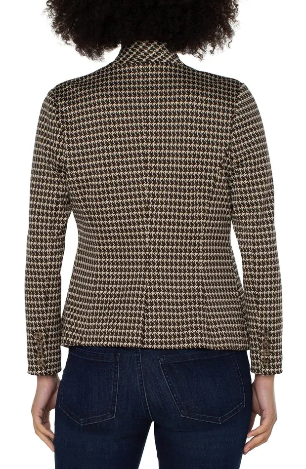 Womens Liverpool Los Angeles Jackets ONE BUTTON BLAZER Tan Brown Mod Houndstooth