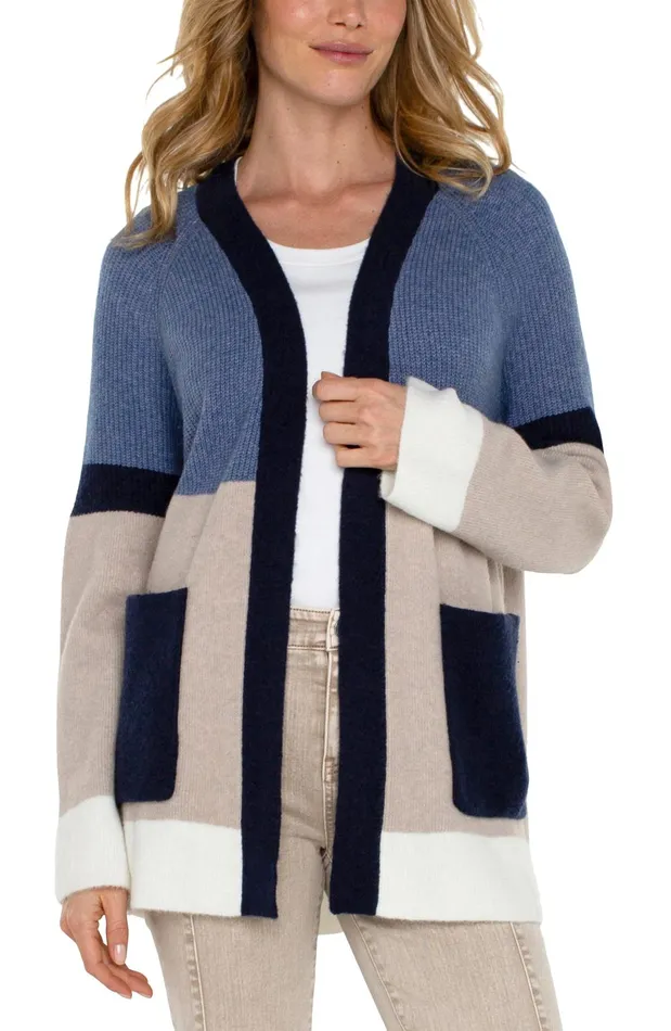 Womens Liverpool Los Angeles Jackets OPEN FRONT COLOR BLOCK CARDIGAN Lapis Oatmeal