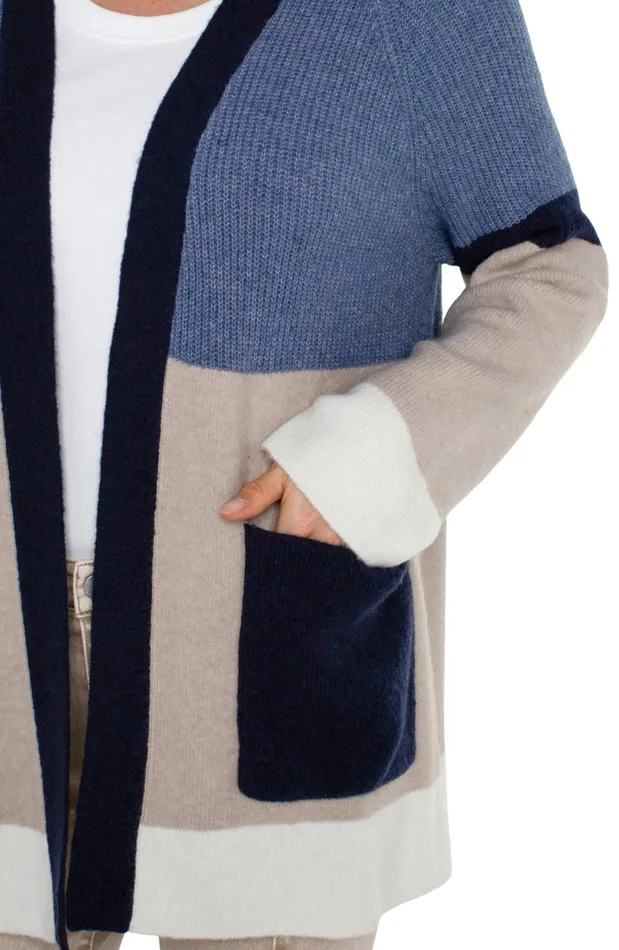 Womens Liverpool Los Angeles Jackets OPEN FRONT COLOR BLOCK CARDIGAN Lapis Oatmeal