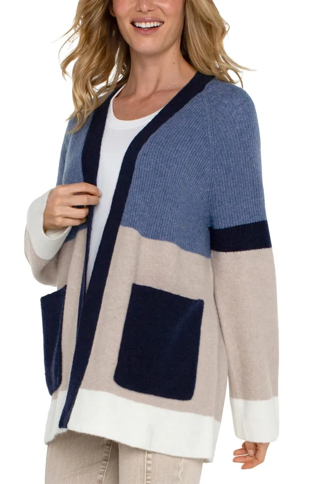 Womens Liverpool Los Angeles Jackets OPEN FRONT COLOR BLOCK CARDIGAN Lapis Oatmeal