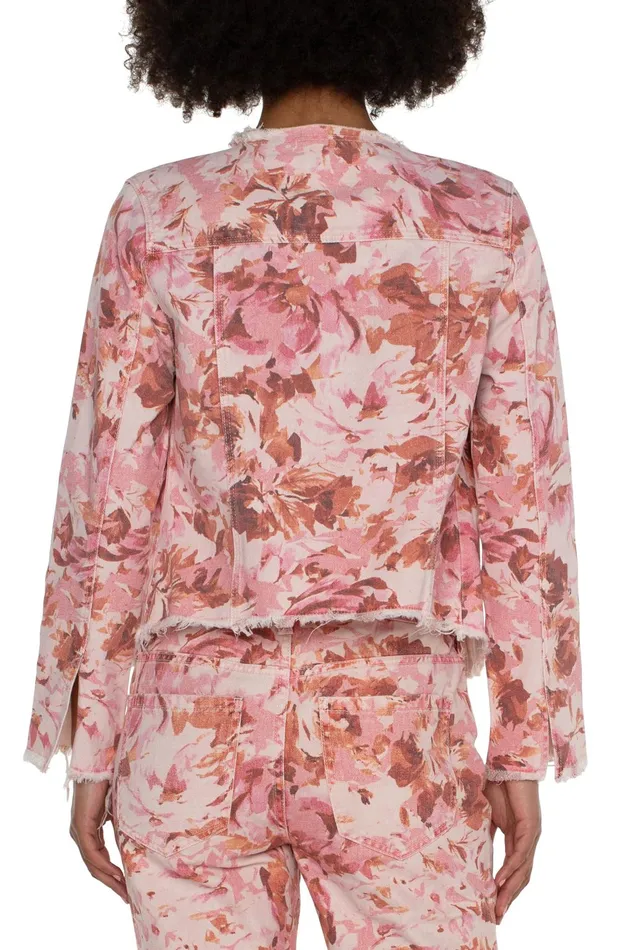 Womens Liverpool Los Angeles Jackets PRINTED CROPPED ECO JACKET WITH FRAY HEM Pink Floral