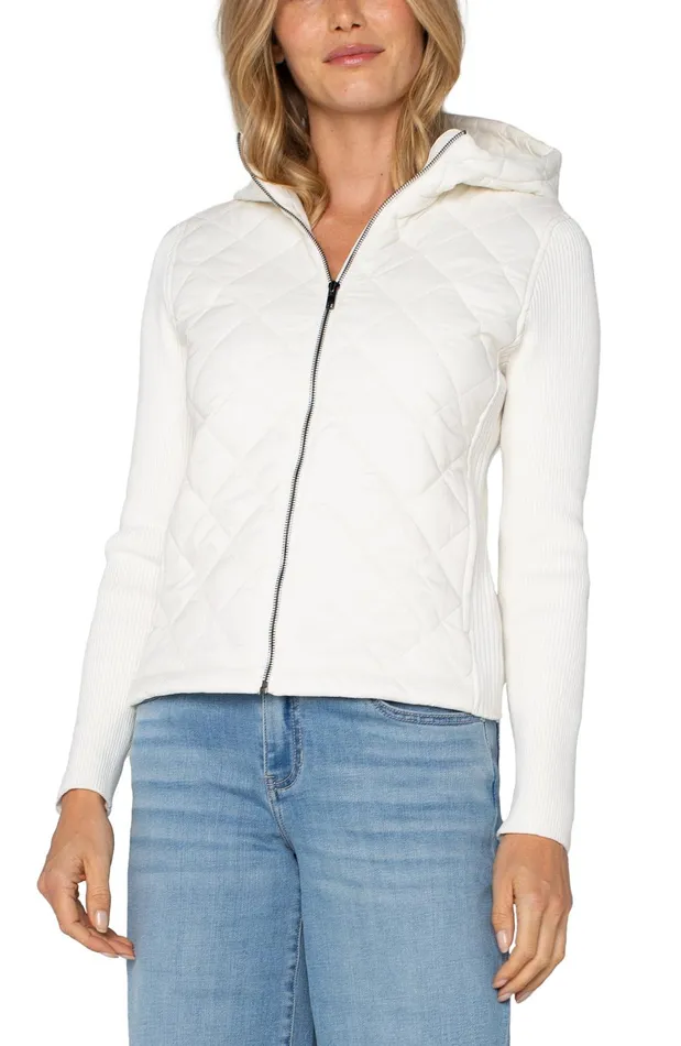 Womens Liverpool Los Angeles Jackets QUILTED FRONT FULL ZIP HOODED SWEATER Porcelain