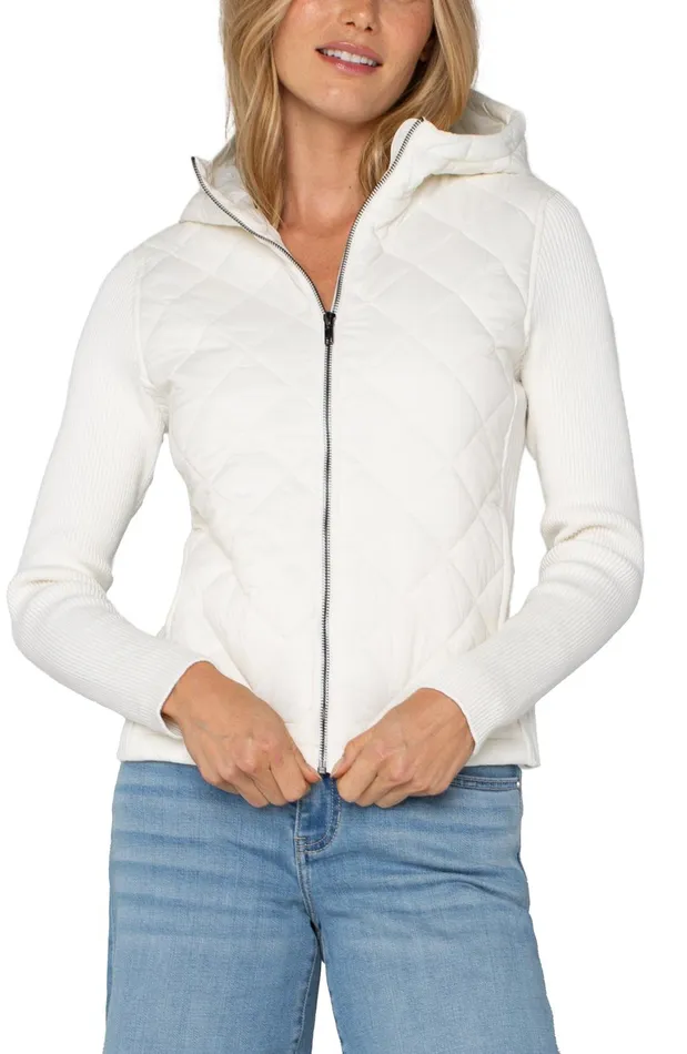 Womens Liverpool Los Angeles Jackets QUILTED FRONT FULL ZIP HOODED SWEATER Porcelain