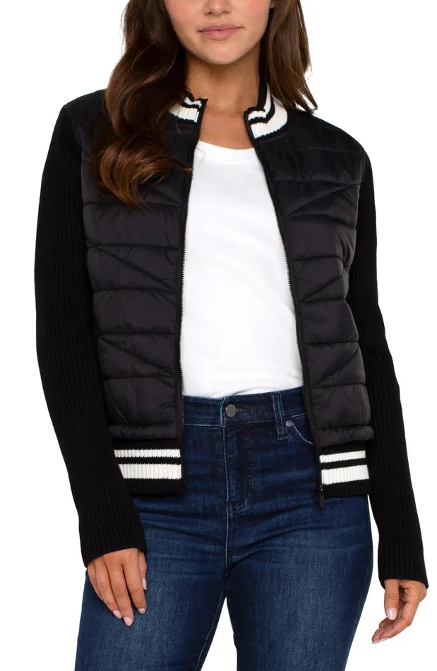 Womens Liverpool Los Angeles Jackets QUILTED FRONT FULL ZIP SWEATER Black