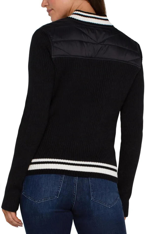 Womens Liverpool Los Angeles Jackets QUILTED FRONT FULL ZIP SWEATER Black