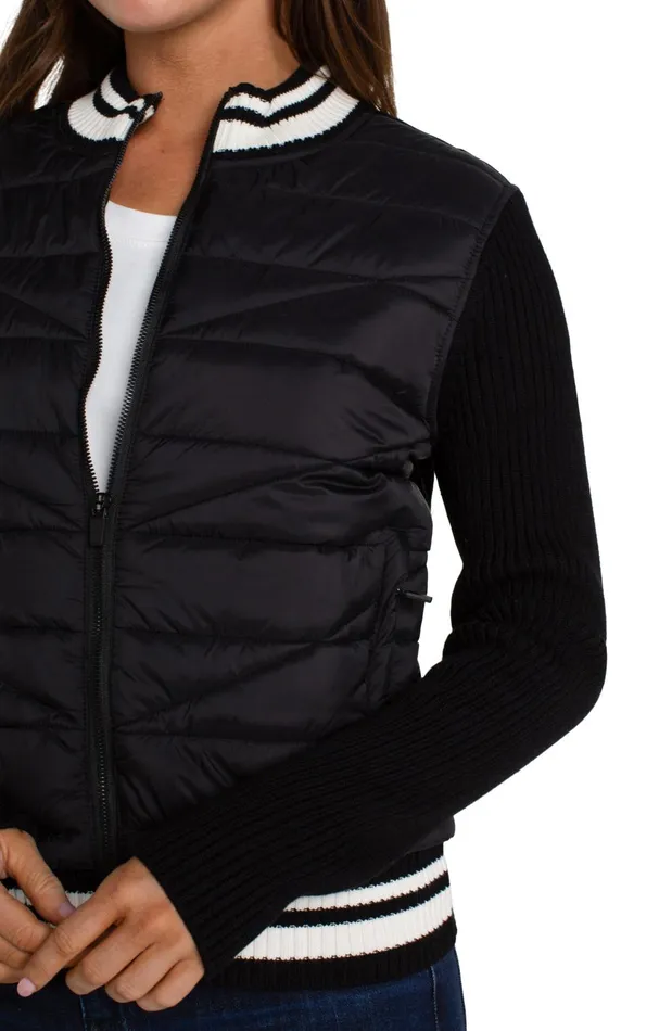 Womens Liverpool Los Angeles Jackets QUILTED FRONT FULL ZIP SWEATER Black