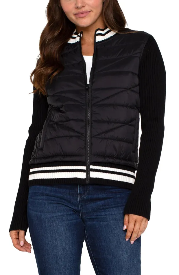 Womens Liverpool Los Angeles Jackets QUILTED FRONT FULL ZIP SWEATER Black