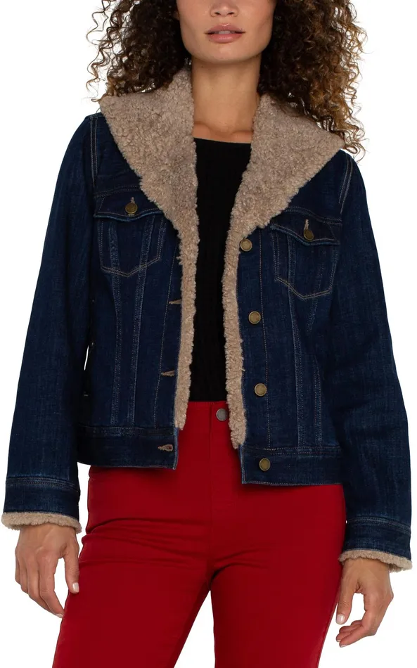 Womens Liverpool Los Angeles Jackets SHERPA COLLAR TRUCKER JACKET Rinse