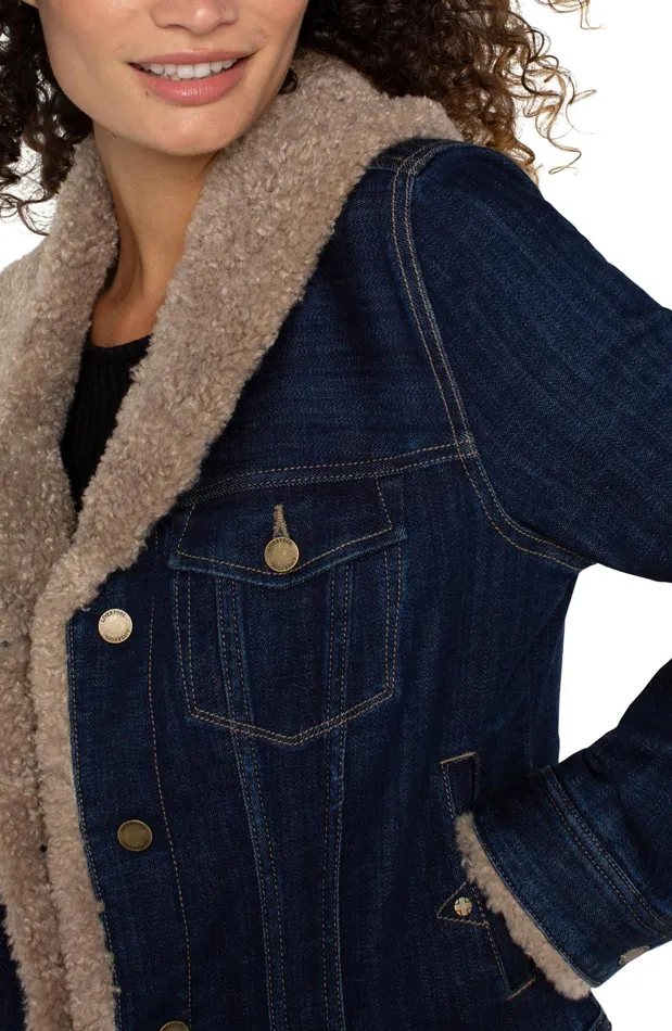Womens Liverpool Los Angeles Jackets SHERPA COLLAR TRUCKER JACKET Rinse
