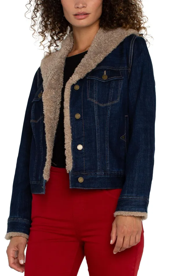 Womens Liverpool Los Angeles Jackets SHERPA COLLAR TRUCKER JACKET Rinse