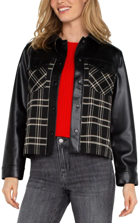 Womens Liverpool Los Angeles Jackets SHIRT JACKET WITH BLOCKING Black Oatmeal Windowpane
