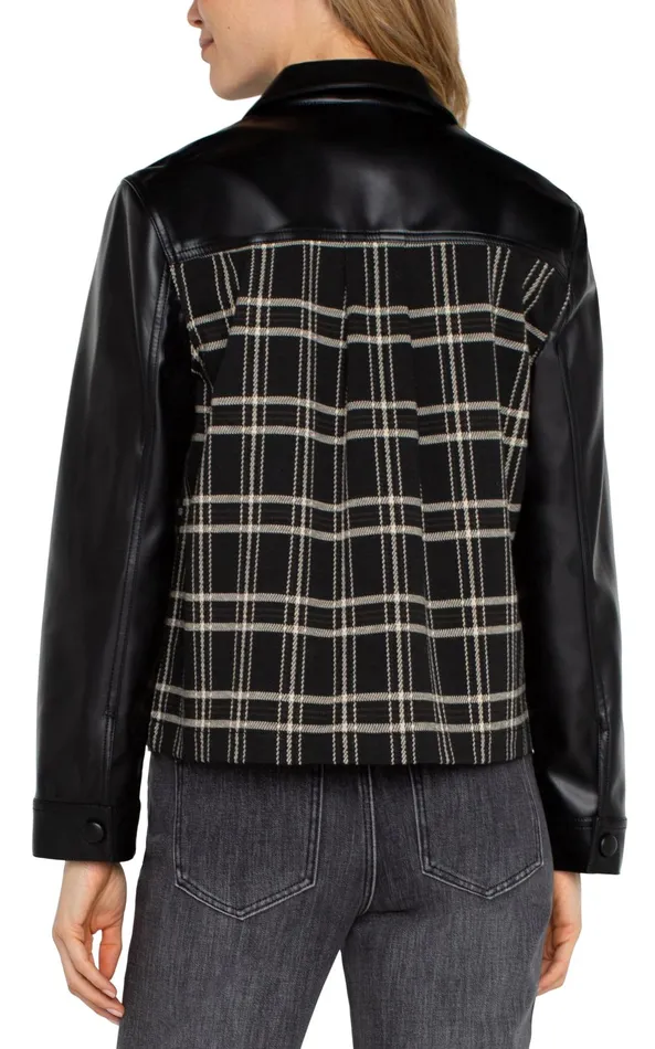 Womens Liverpool Los Angeles Jackets SHIRT JACKET WITH BLOCKING Black Oatmeal Windowpane