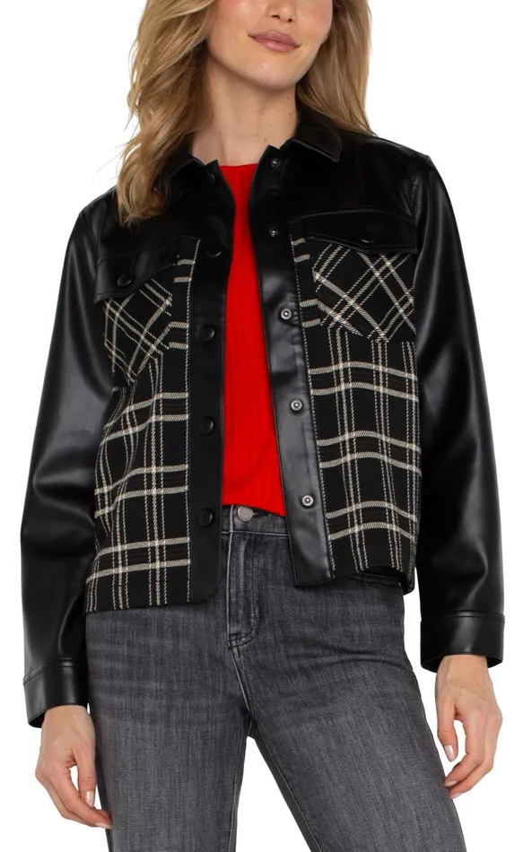 Womens Liverpool Los Angeles Jackets SHIRT JACKET WITH BLOCKING Black Oatmeal Windowpane