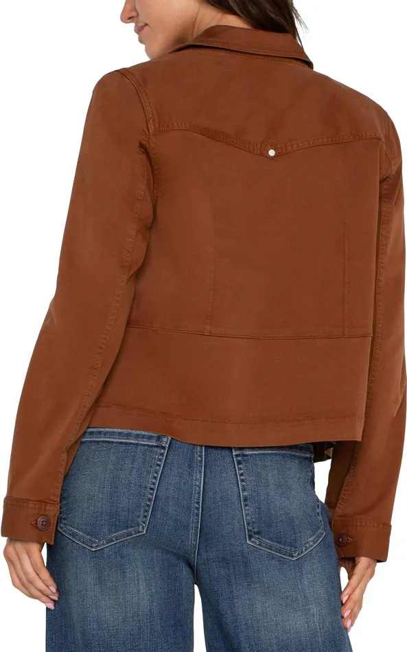 Womens Liverpool Los Angeles Jackets TRUCKER JACKET WITH PEPLUM HEM Burlywood